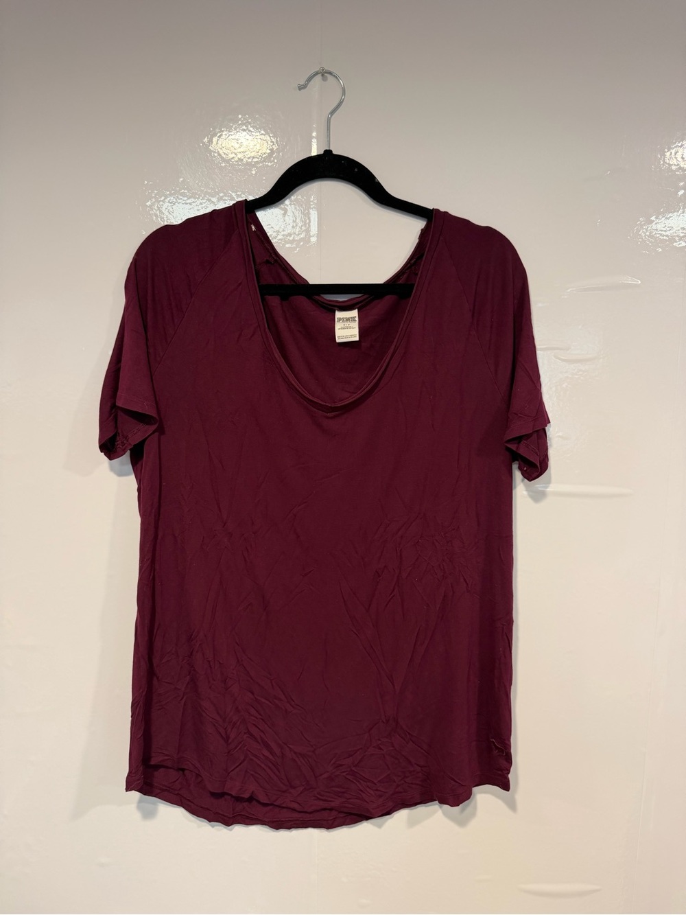 Women's Scoop Neck Short Victoria’s Secret PINK soft Sleeve Top - Burgundy